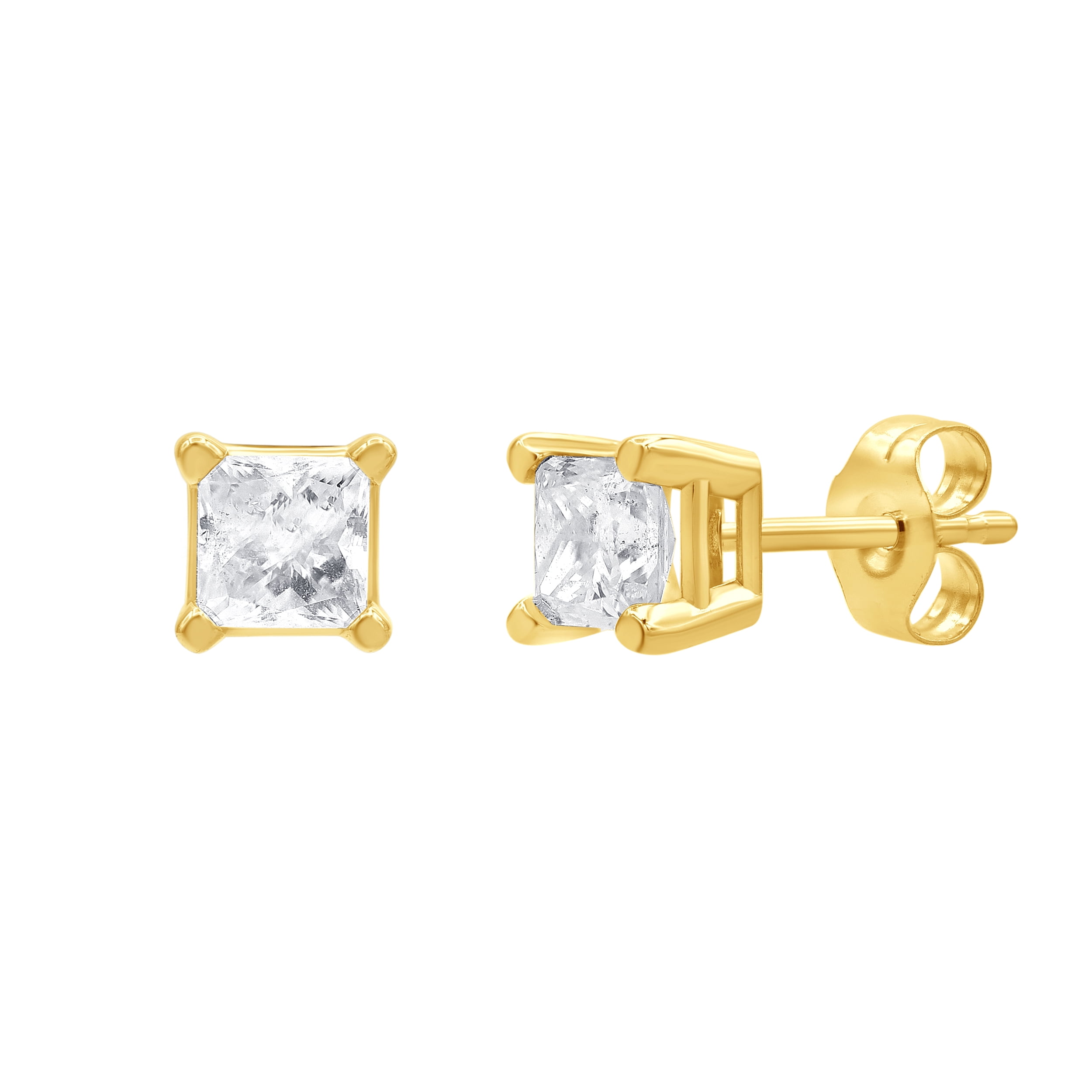 Unique Brilliance 0.75 Carat T.W. Princess Diamond Stud Earring in 14K Yellow Gold (I-J, I2-I3)