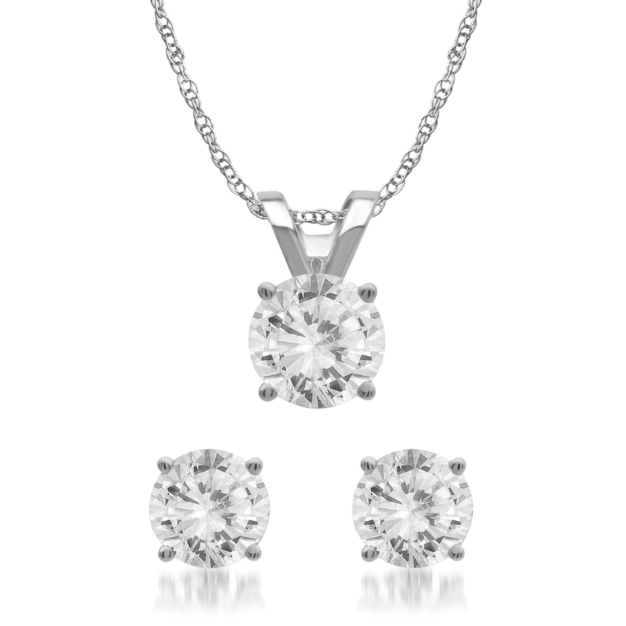 Unique Brilliance 1.00 Carat T.W. Diamond Women's Stud Earring & Pendant Set in 14K White Gold (I-J, I2-I3)