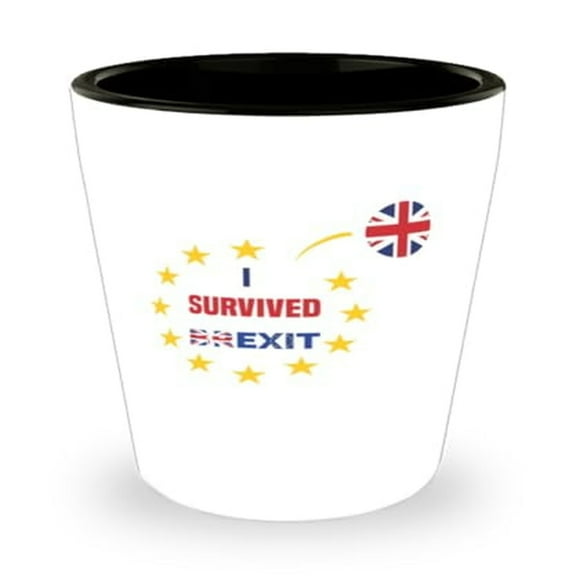 Unique British Shot Glass - I Survived Brexit Theme, European Union Commemorative Gift, Mini Glassware, Durable 1.5oz White Cup