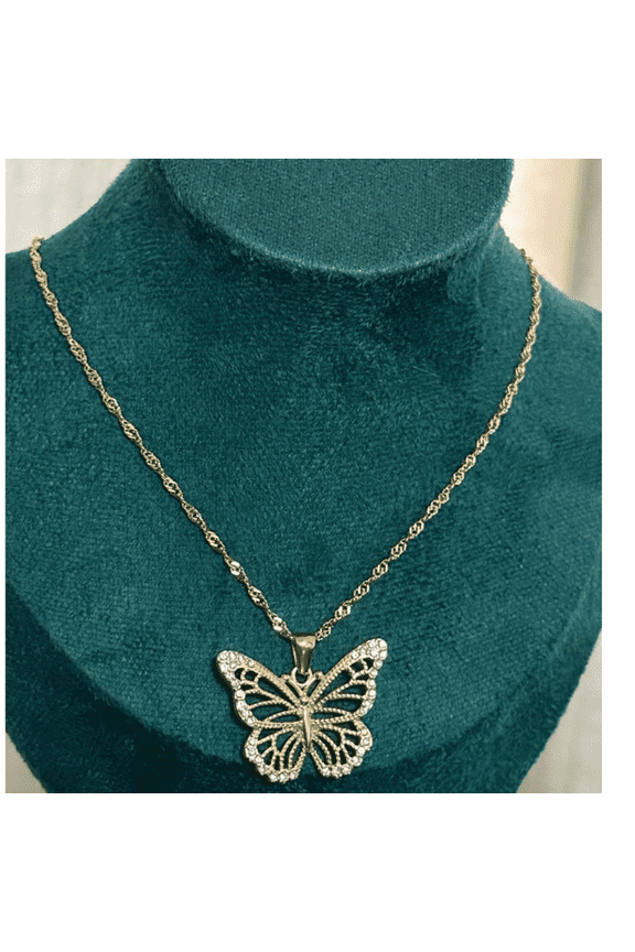 JEWELRY 18K Yellow Gold Filled Butterfly Pendant Necklace For Women 18"