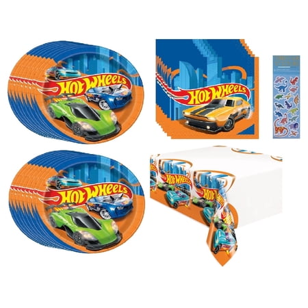 Unique Cake Plates Napkins Plastic Table Cover Dinosaur Sticker Hot Wheels Birthday Party Supply Set