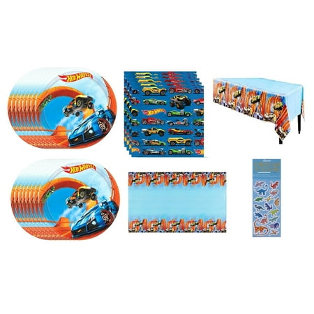 Unique Cake Plates Napkins Plastic Table Cover Dinosaur Sticker Hot Wheels Birthday Party Supply Set