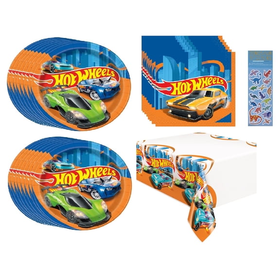 Unique Cake Plates Napkins Plastic Table Cover Dinosaur Sticker Hot Wheels Birthday Party Supply Set