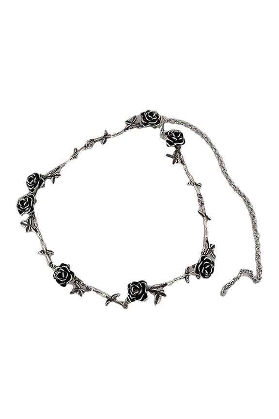 Unique Camellia Flower Necklace Silver Hip-Hop Jewelry Goth Necklaces for Women Men Teen Clavicle Chain Choker Necklace