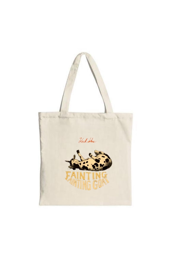 Unique Canvas Tote Bag with Resting Goat Design Red Cursive ' I feel the ' & Orange ' FAINTING FARTING GOAT ' - Perfect for Shopping & Travel