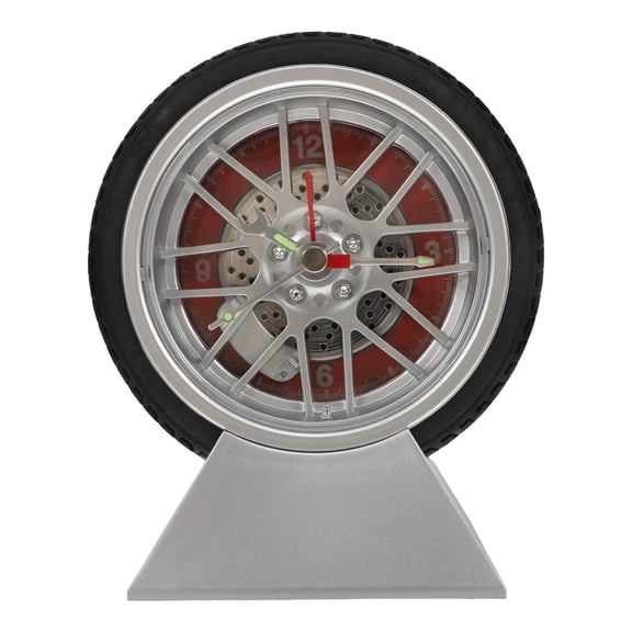 Unique Car Tire Inspired Quartz Clock with Stable Base for Bedroom Home Decor Red 608E