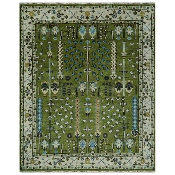 Unique Carpets Exquisite Green Turkish Oushak Hand-Knotted Rug Antique Contemporary Rug All Sizes Available 4X6FT