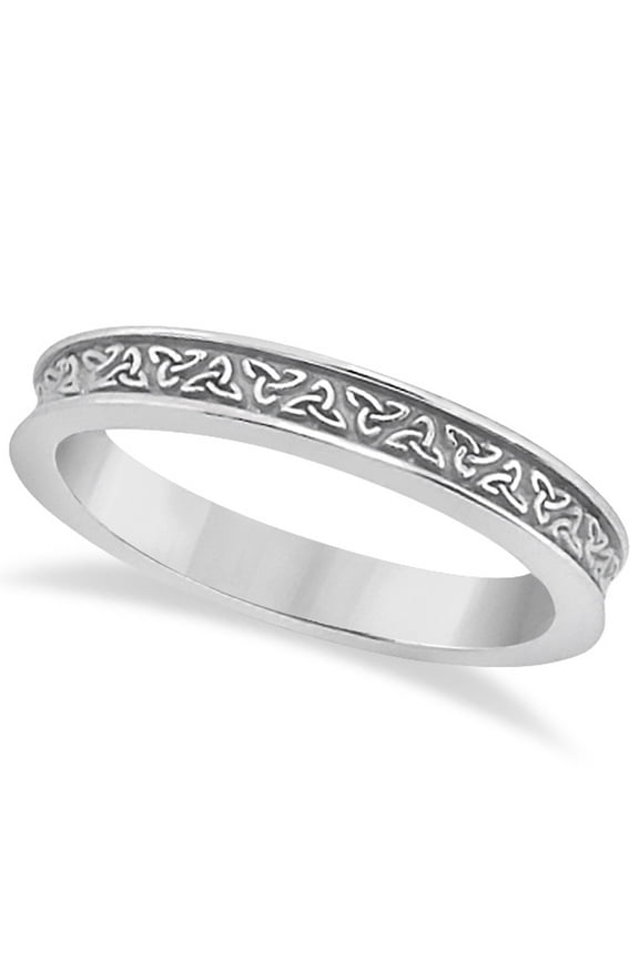 Unique Carved Irish Celtic Wedding Band in 14K White Gold