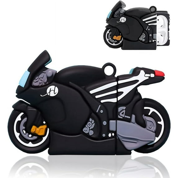 Unique Case Compatible with AirPods 1&2 ,Creative Fun 3D Cartoon Motociclo Design AirPods Cover Case Cool Skin Soft Rubber Shockproof Protective Case (AirPods 1&2, Black)