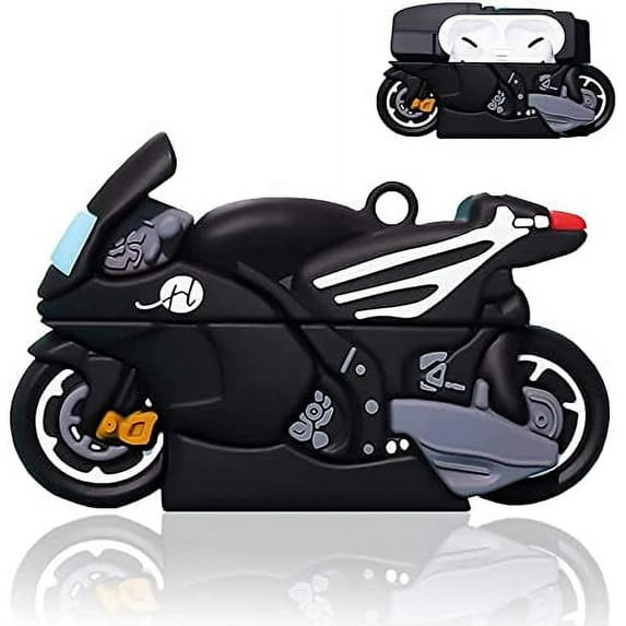 Unique Case Compatible with AirPods 3(New),Creative Fun 3D Cartoon Motociclo Design AirPods Cover Case Cool Skin Soft Rubber Shockproof Protective Case (AirPods 3, Black)