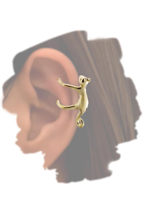 Unique Cat Ear Cuff Clip Earrings for Women, Funny Cat Design Animal Jewelry for Cat Lovers, Climbing Cat Right-Ear Cuff Earrings