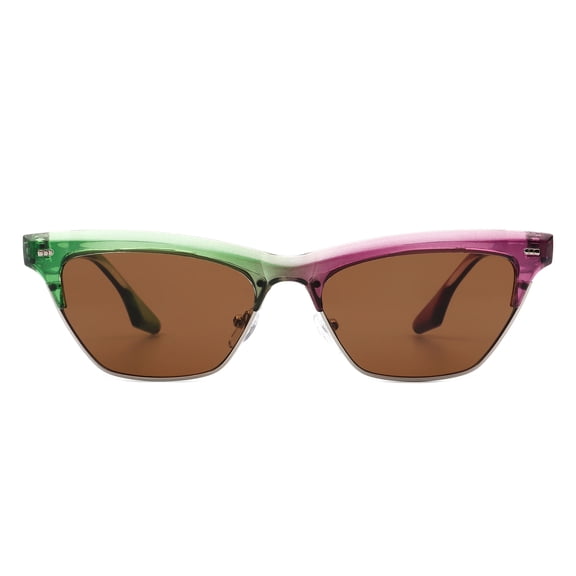 Unique Cat Eye Sunglasses, Green-Purple Frame with Brown Lenses