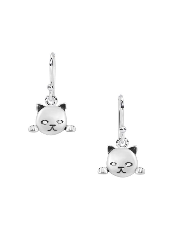 Unique Cat Face Earrings 925 Sterling Silver Animal Earrings For Women Cat Dangle Earrings
