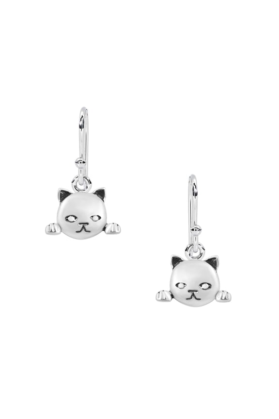 Unique Cat Face Earrings 925 Sterling Silver Animal Earrings For Women Cat Dangle Earrings