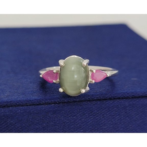 Unique Cats Eye Birthstone Ring-Three Gemstone Ring-925 Sterling Silver Ring -Family Birthstone Ring-Multi Stone Engagement Ring-Cats Eye Silver Ring