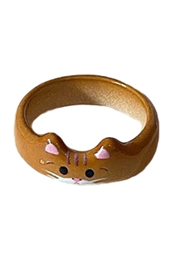 Unique Cats Ring with Hand Painted Enamel Animal Themed Finger Jewelry Accessory