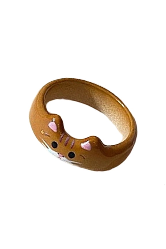 Unique Cats Ring with Hand Painted EnamelAn1ma1Themed Finger Jewelry Accessory
