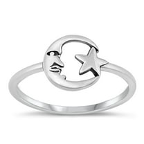 Unique Celestial Ring .925 Sterling Silver Crescent Moon Star Band Jewelry Female Male Size 10