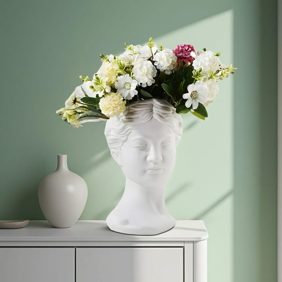 Unique Ceramic Vase Sculpture, Resin Flower Pot, Indoor Plant Holder, Creative Portrait Design, Artistic Living Room Decor, Versatile for Various Spaces