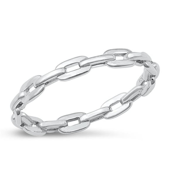 Unique Chain Link Ring .925 Sterling Silver Minimalist Stacking Band Jewelry Female Male Size 9