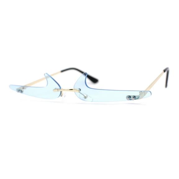 SA106 Unique Check Mark Lens Avant Garde Rimless Pimp Sunglasses Blue