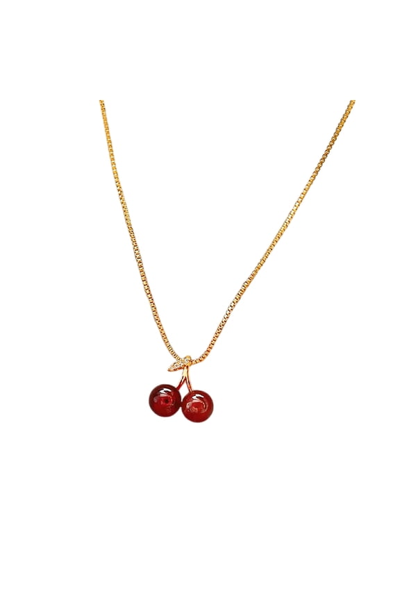 Unique Cherries Fruit Jewelry Golden Metal Chain Necklace Lightweight Design Clavicle Chain Women Party Gift Accessory