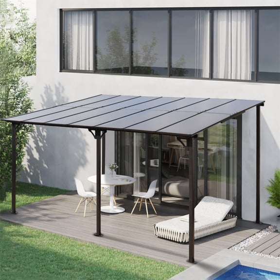 Unique Choice 10' x 14' Outdoor Pergola Gazebo,Wall-Mounted Lean to Metal Awning Gazebo with Roof,Large Heavy Duty for Patio,Decks,Backyard