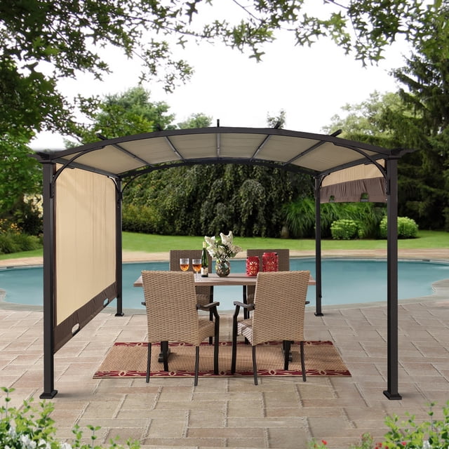 12 x 9 Ft Outdoor Pergola with Retractable Shade Canopy