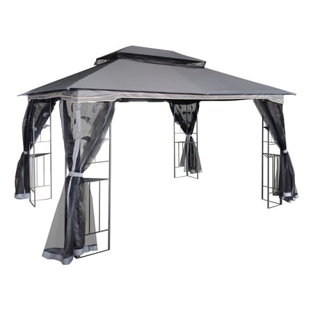 Unique Choice 13’ x 10’ Double Tiered Steel Gazebo, Removable Mesh for Insect Protection