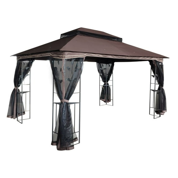 Unique Choice 13 x 10 Ft Outdoor Steel Patio Gazebo with Mesh, Brown