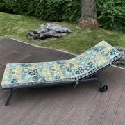 Unique Choice 2-pcs Set 74.4"L x 22.05"W Chaise Lounge Chair Cushion,Outdoor Indoor Patio Polyester Chair Cushion，Blue/Green Flower