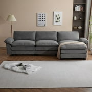 Unique Choice 3 Seat Modular Sectional Sofa Set with Ottoman,122” Sectional Couches Modular L Shaped Couch with Padded Armrests for Living Room,Grey