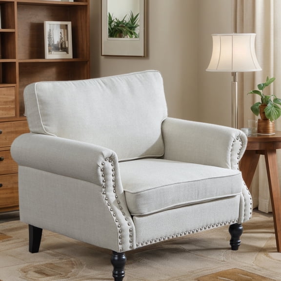 Unique Choice 40" Upholstered Sofa with Nailhead and Armrests for Living Room,Apartment and Office,Beige