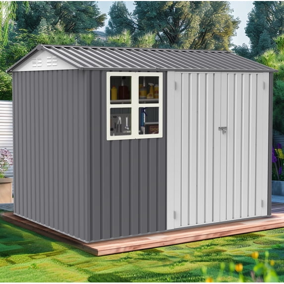Unique Choice 6 x 8 FT Metal Outdoor Storage Shed with Window for Backyard and Patio, Metal Shed for Tool, Bike and Garden Storage