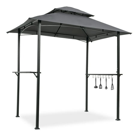 Unique Choice 8 x 5 x 8 ft. Steel Grill Gazebo Double Tier Top Canopy, Gray