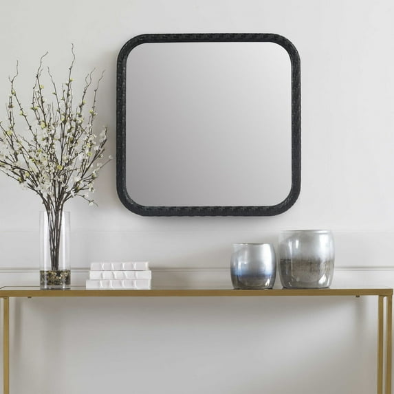 Unique Choice Mordern Square Decorative Wall Hanging Mirror, 23.62'' x 23.62'' PU Covered MDF Framed Mirror,Black