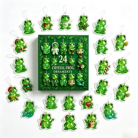 Unique Christmas Advent Calendar 2026, 24‑Day Holiday Countdown Box with 2D Flat Acrylic Crystal Frog Hanging Ornaments, Novelty Animal Decor for Xmas Tree Home & Gift