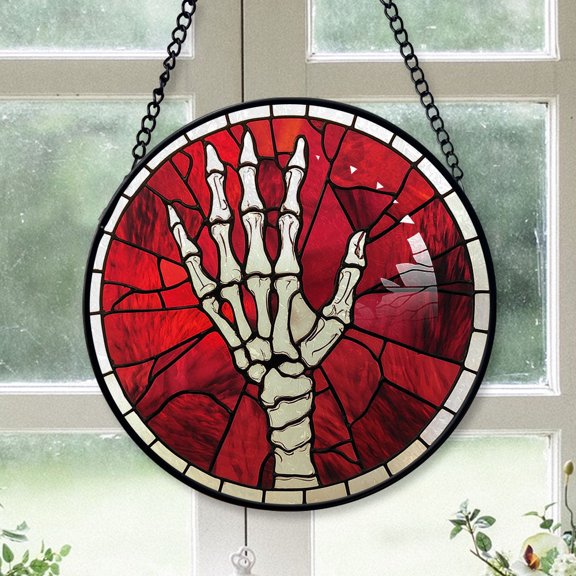 Unique Christmas Gift - Halloween Skeletons Christmas Stained Glass Hanging Ornament - Golden Accent Holiday Tree Decor, Gift for Friends & Family, 2025 Edition