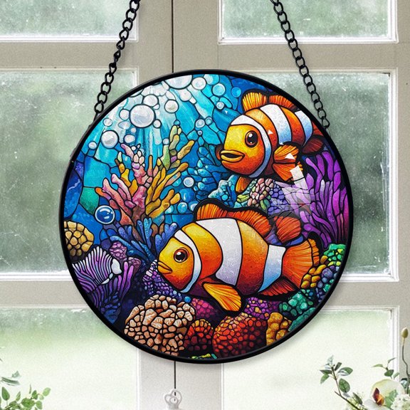 Unique Christmas Gift - Sea Fish Xmas Stained Glass Hanging Ornament - Festive Holiday Tree Decoration, Gift for Family & Friends, Collectible 2025