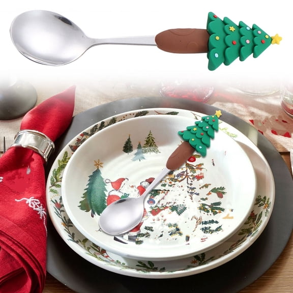 Unique Christmas Spoon Stainless Steel – Festive Xmas Coffee & Tea Stirring Spoon, Holiday Dessert & Ice Cream Spoon with Charming Christmas Tree, Santa, Snowman & Reindeer Design, 1 Pc