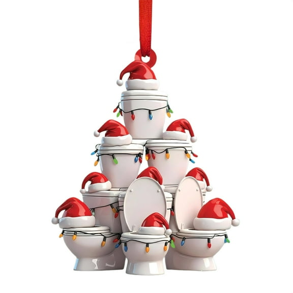 Unique Christmas Toilet Acrylic Ornament, Toilet Santa Hat Keepsake, Humor Bathroom Decor or Christmas Tree Decor, Custom Toilets Xmas Holiday Shaped Ornament Gift For Friends