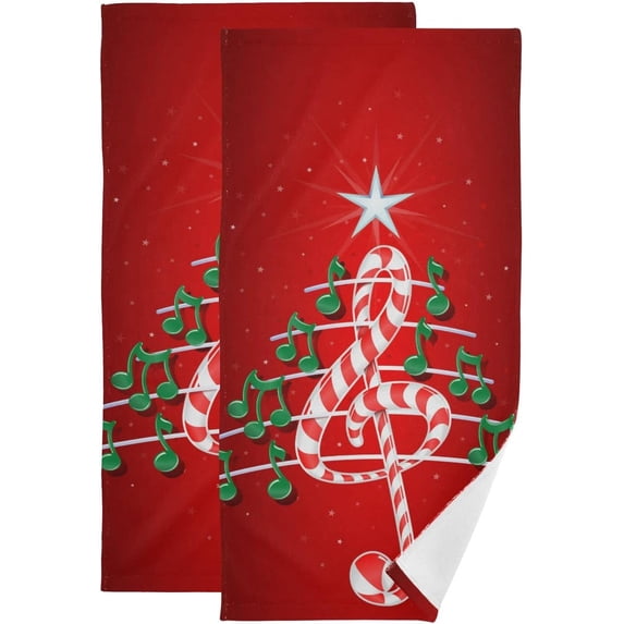Unique Christmas Tree Musical Notes Hand Towels 2 PCS, Treble Clef Candy Kitchen Towel Ultra Soft and Highly Absorbent,Decorative Fingertip Face Towel for Bathroom Hotel, 28.3"x14.4"