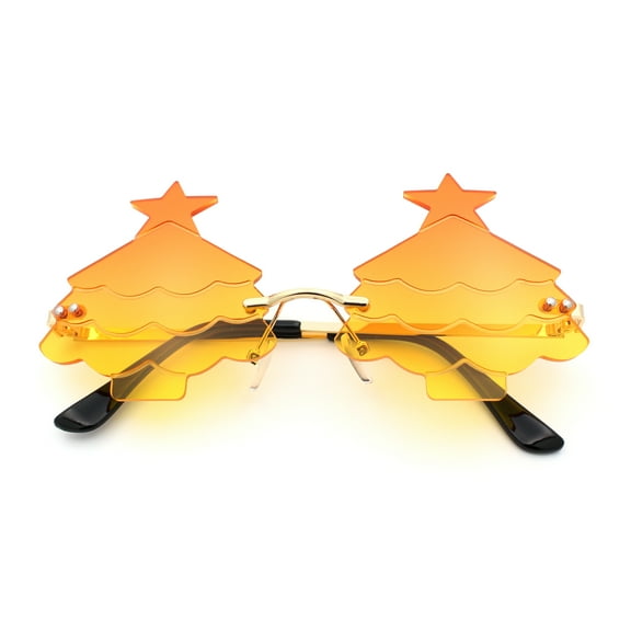 Unique Christmas Tree Rimless Gradient Lens Party Shade Sunglasses Gold - Orange Yellow