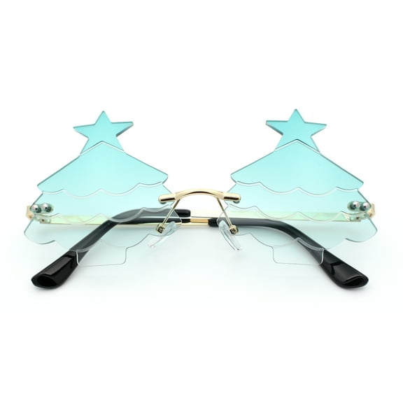 Unique Christmas Tree Rimless Gradient Lens Party Shade Sunglasses Gold - Teal