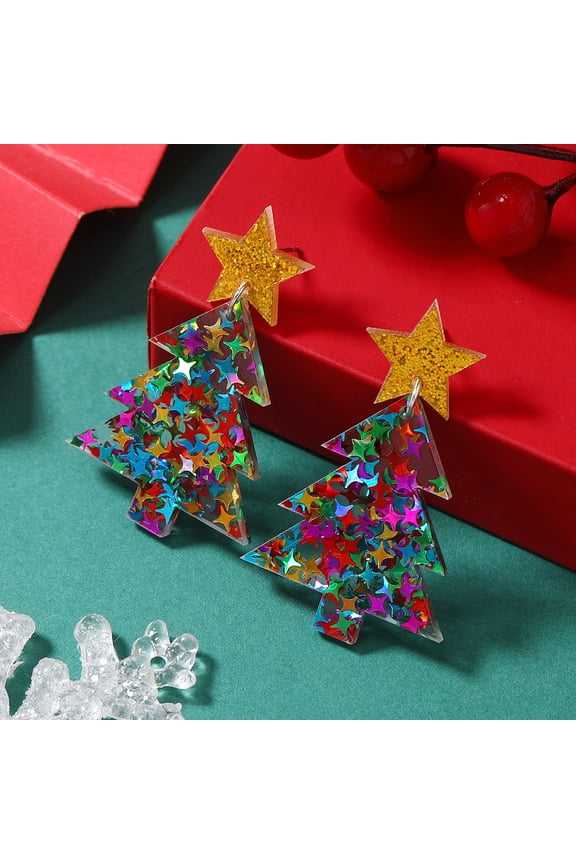 Unique Christmas Tree Stud Earrings Women Fashion Jewelry Trendy Ear Accessories Platinum Colorful 52x31mm