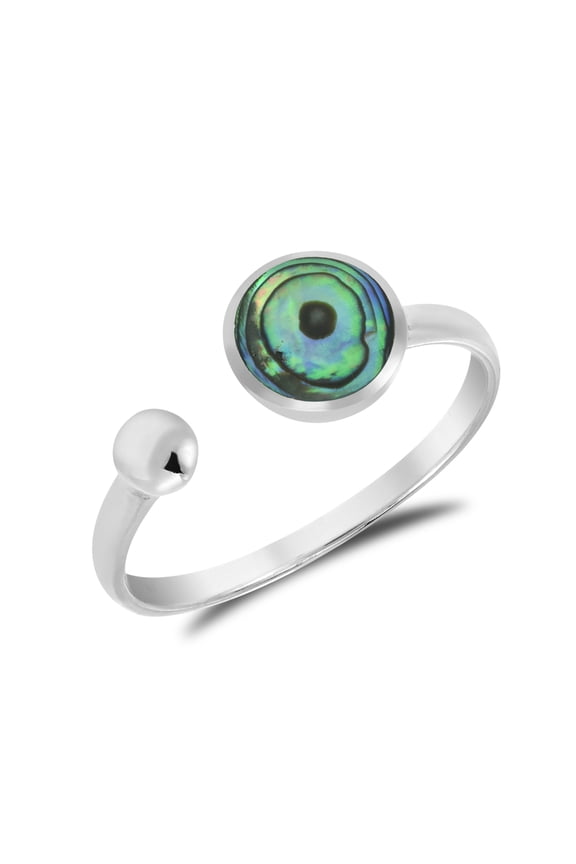 Unique Circle Shaped Abalone Shell Open-Ended Sterling Silver Band Ring-8