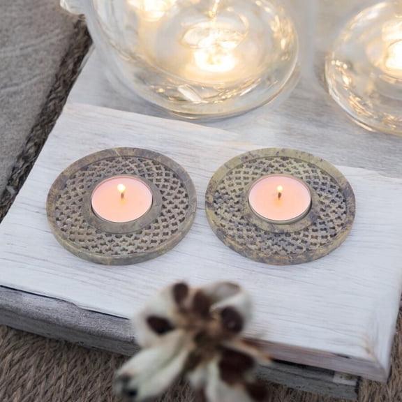 Unique Circular Soapstone T-Light Holder Latticework Design, Adds a Decorative Touch to Living Room, Bedroom, or Patio Dcor