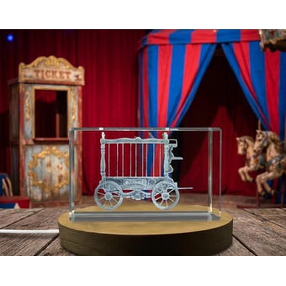Unique Circus Wagon 3D Engraved Crystal Decor Gift