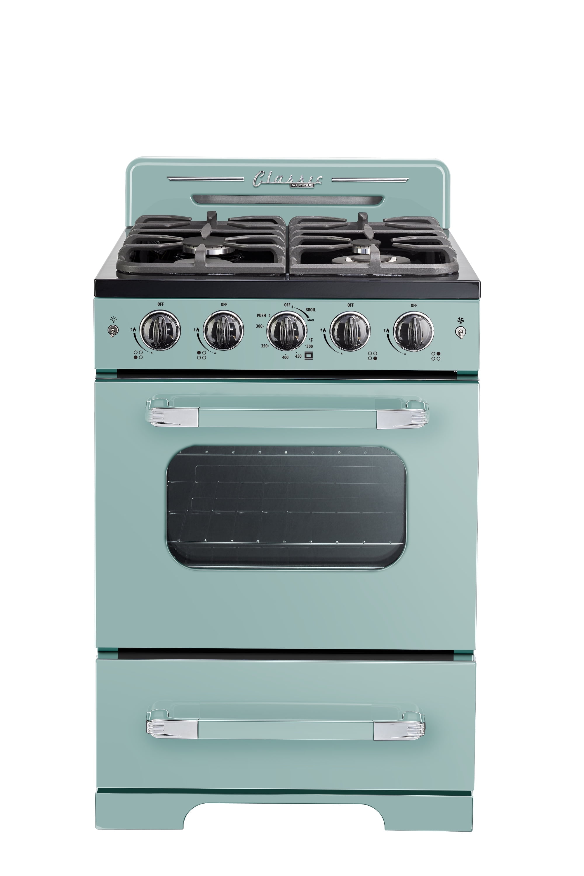 Classic Retro 24" Ocean Mist Turquoise Gas Range with Convection Oven