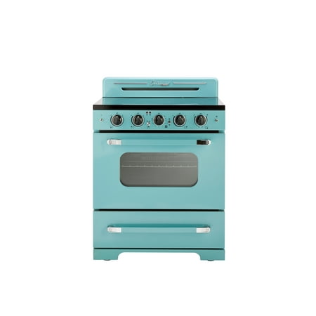 Unique Appliances - 30 in. Wide 5 Elements Classic Retro 3.9 Cu. Ft. Freestanding Electic Convection Range with Glass Top and Storage Drawer - Ocean Mist Turquoise